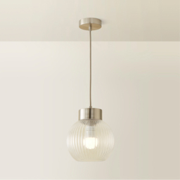 ValueLights Maddison Ribbed Glass Shade Brushed Chrome Capped LED Ceiling Pendant Light - Size: 129 x 20 x 20cm - Silver - Wilko - thumbnail 6