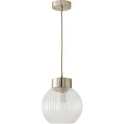 ValueLights Maddison Ribbed Glass Shade Brushed Chrome Capped LED Ceiling Pendant Light - Size: 129 x 20 x 20cm - Silver - Wilko