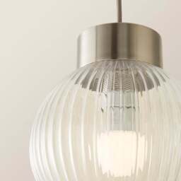 ValueLights Maddison Ribbed Glass Shade Brushed Chrome Capped LED Ceiling Pendant Light - Size: 129 x 20 x 20cm - Silver - Wilko - thumbnail 4