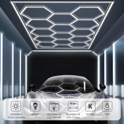 Ener-j 14 Hexagon Car Showroom LED Ceiling Light with Frame - Size: 100 x 40 x 40cm - White - Wilko - thumbnail 3