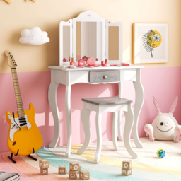 Costway White Kids Vanity Table and Stool with Detachable Tri Fold Mirror - Size: 60 x 33 x 99cm - Wilko - thumbnail 4