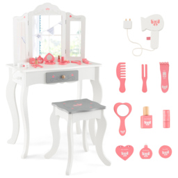 Costway White Kids Vanity Table and Stool with Detachable Tri Fold Mirror - Size: 60 x 33 x 99cm - Wilko - thumbnail 3