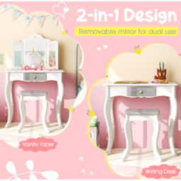 Costway White Kids Vanity Table and Stool with Detachable Tri Fold Mirror - Size: 60 x 33 x 99cm - Wilko - thumbnail 5