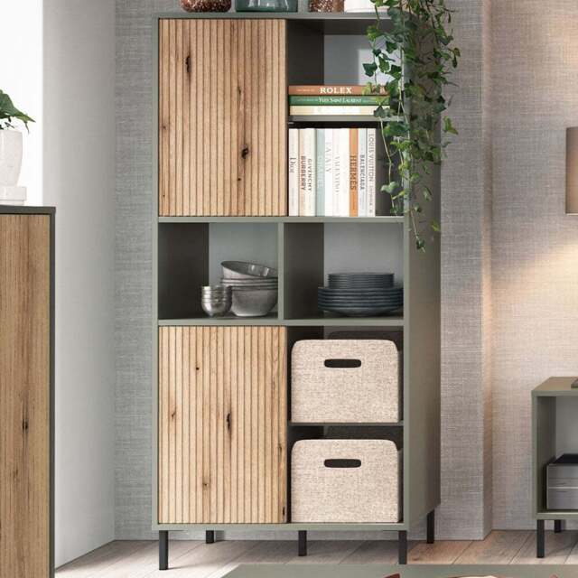 Furniture To Go Darwin 2 Door Green Bookcase - Wilko - image 1