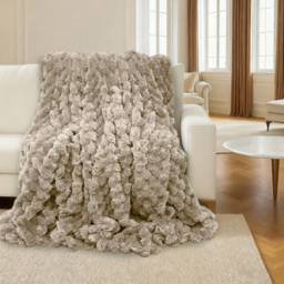 Velosso Beige Chunky Popcorn Throw 200 x 240cm - Size: 240 x 200 x 1cm - Wilko - thumbnail 3