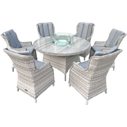 Oseasons Knightsbridge 6 Seater Extra Large Dove Grey Rattan Firepit Dining Set - Wilko - thumbnail 3
