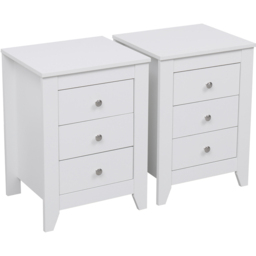 FurnitureHMD 3 Drawer White Wooden Bedside Table Set of 2 - Wilko - thumbnail 3
