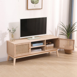 FurnitureHMD 2 Door 2 Shelf Rattan Weaving TV Unit with Pine Wood Legs - Size: 46.5 x 120 x 34cm - Natural - Wilko - thumbnail 7