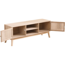 FurnitureHMD 2 Door 2 Shelf Rattan Weaving TV Unit with Pine Wood Legs - Size: 46.5 x 120 x 34cm - Natural - Wilko - thumbnail 4