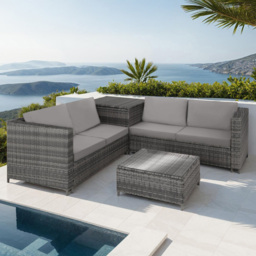 tectake Siena 4 Seater Grey Rattan Garden Lounge Set with Storage Box - Wilko