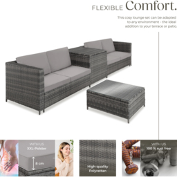 tectake Siena 4 Seater Grey Rattan Garden Lounge Set with Storage Box - Wilko - thumbnail 4