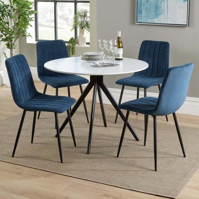 Core Products Aspen 4 Seater Round Dining Set White and Blue - Multi - Wilko - image 1