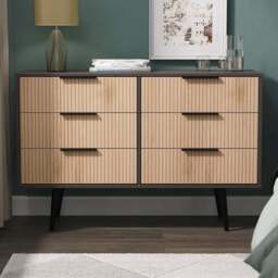 Crowndale Hong Kong 6 Drawer Slatt Effect and Graphite Wide Chest of Drawers Ready Assembled - Slatt Effect & Graphite - Wilko - thumbnail 1