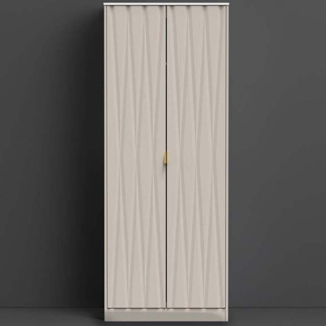 Crowndale Diamond Ready Assembled 2 Door Matt Kashmir Tall Double Wardrobe - Cream - Wilko - image 1