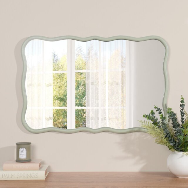 Muted Green Wave Mirror Green - Wilko - image 1