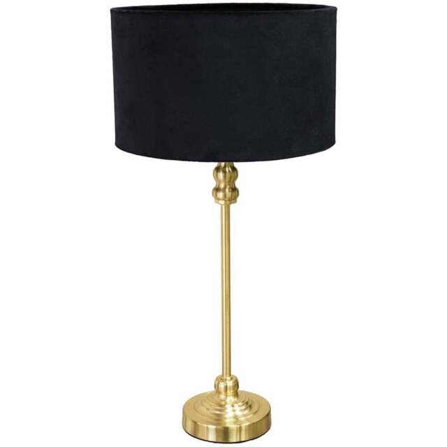 ValueLights Maggie Black Velvet and Gold Drum Shade Candlestick LED Table Lamp - Size: 50 x 25 x 25cm - Wilko - image 1