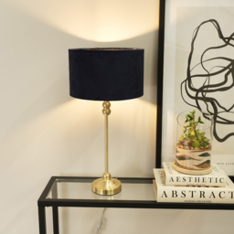 ValueLights Maggie Black Velvet and Gold Drum Shade Candlestick LED Table Lamp - Size: 50 x 25 x 25cm - Wilko - thumbnail 3