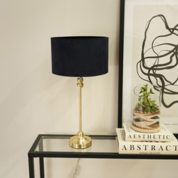 ValueLights Maggie Black Velvet and Gold Drum Shade Candlestick LED Table Lamp - Size: 50 x 25 x 25cm - Wilko - thumbnail 4