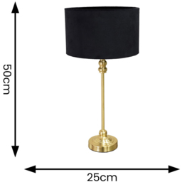 ValueLights Maggie Black Velvet and Gold Drum Shade Candlestick LED Table Lamp - Size: 50 x 25 x 25cm - Wilko - thumbnail 5