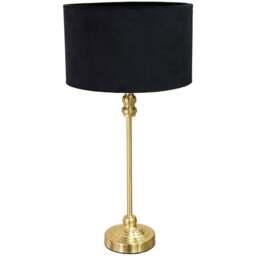 ValueLights Maggie Black Velvet and Gold Drum Shade Candlestick LED Table Lamp - Size: 50 x 25 x 25cm - Wilko