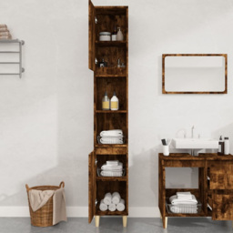vidaXL 2 Door 2 Shelf Smoked Oak Wooden Bathroom Cabinet - Size: 190 x 30 x 30cm - Brown - Wilko