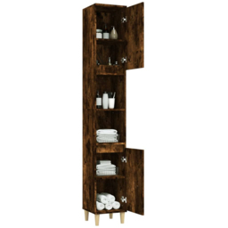 vidaXL 2 Door 2 Shelf Smoked Oak Wooden Bathroom Cabinet - Size: 190 x 30 x 30cm - Brown - Wilko - thumbnail 5