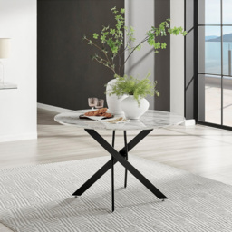 Furniturebox Arona Cesano Marble 6 Seater Round Dining Set White and Cream - Wilko - thumbnail 3