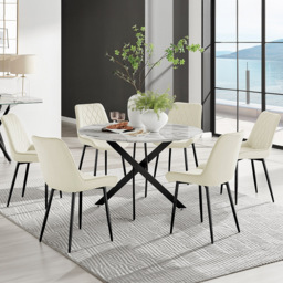 Furniturebox Arona Cesano Marble 6 Seater Round Dining Set White and Cream - Wilko - thumbnail 1