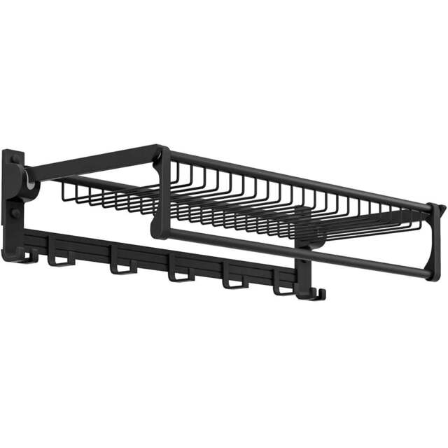 Costway Black Aluminium Foldable Bathroom Towel Rack - Size: 63.5 x 40.6 x 10.16cm - Wilko - image 1