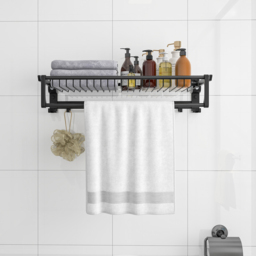 Costway Black Aluminium Foldable Bathroom Towel Rack - Size: 63.5 x 40.6 x 10.16cm - Wilko - thumbnail 3