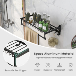 Costway Black Aluminium Foldable Bathroom Towel Rack - Size: 63.5 x 40.6 x 10.16cm - Wilko - thumbnail 7