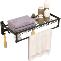 Costway Black Aluminium Foldable Bathroom Towel Rack - Size: 63.5 x 40.6 x 10.16cm - Wilko - thumbnail 4
