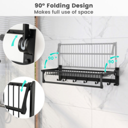 Costway Black Aluminium Foldable Bathroom Towel Rack - Size: 63.5 x 40.6 x 10.16cm - Wilko - thumbnail 6