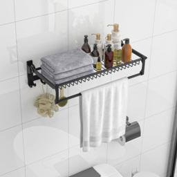 Costway Black Aluminium Foldable Bathroom Towel Rack - Size: 63.5 x 40.6 x 10.16cm - Wilko - thumbnail 5