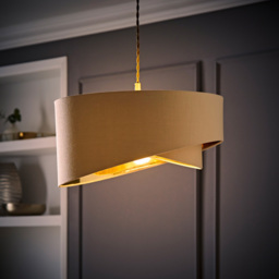 ValueLights Trekan 2 Layer Mink with Metallic Gold Inner Pendant Lamp Shade 40cm - Size: 40 x 20 x 40cm - Cream - Wilko - thumbnail 3