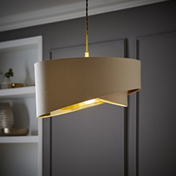 ValueLights Trekan 2 Layer Mink with Metallic Gold Inner Pendant Lamp Shade 40cm - Size: 40 x 20 x 40cm - Cream - Wilko - thumbnail 7