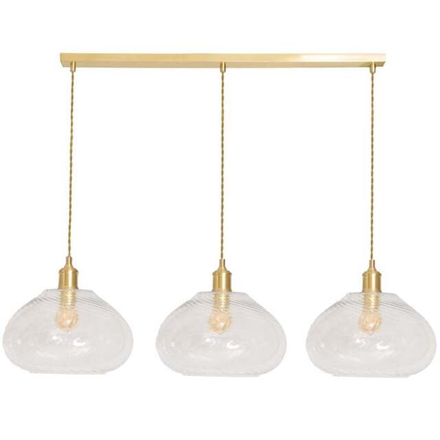 ValueLights Corinne Twill Glass 3 Drop Brushed Gold Diner LED Ceiling Pendant Light - Size: 131.3 x 105.5 x 31.5cm - Black - Wilko - image 1