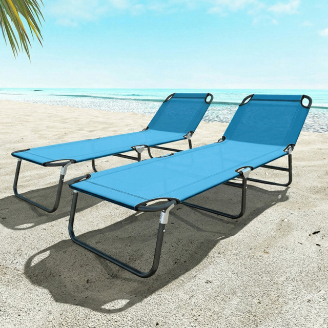 Outsunny Set of 2 Sky Blue Adjustable Reclining Chaise Lounge Chair - Wilko - image 1