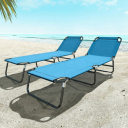 Outsunny Set of 2 Sky Blue Adjustable Reclining Chaise Lounge Chair - Wilko - thumbnail 1