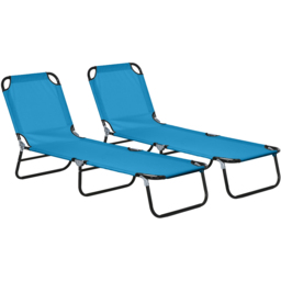 Outsunny Set of 2 Sky Blue Adjustable Reclining Chaise Lounge Chair - Wilko - thumbnail 3