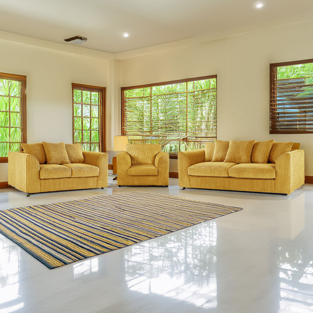 Luxor 6 Seater Mustard Jumbo Cord Scatter Back Sofa Suite - Yellow - Wilko - image 1