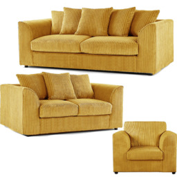 Luxor 6 Seater Mustard Jumbo Cord Scatter Back Sofa Suite - Yellow - Wilko - thumbnail 3