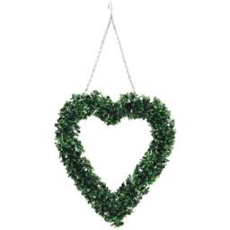 Living and Home Green Artificial Boxwood Leaves Heart Shape Wreath 42cm - Size: 42 x 35 x 3cm - Wilko - thumbnail 1