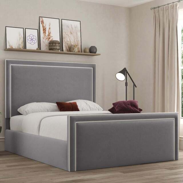 DS Living Verona Double Plush Grey Piping Bed Frame - Wilko - image 1