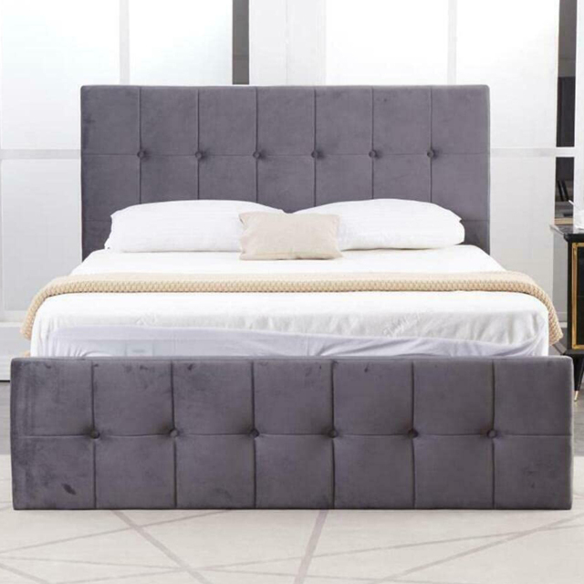 Portland Milano Double Grey Velvet Ottoman Bed with Mattress - Blue - Wilko - image 1