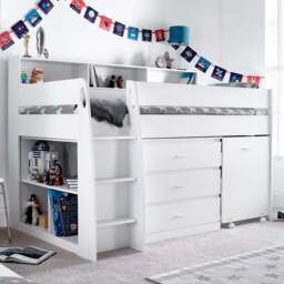 Ersa Mid Sleeper White Desk and Storage Bed with Pocket Mattress - Size: Single - Bedmaster - Wilko