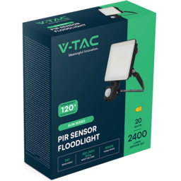 V-TAC 20W 2400 Lumens Daylight White LED Floodlight with PIR Sensor - Size: 18.28 x 15.25 x 8.83cm - Black - Wilko - thumbnail 5