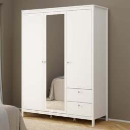 Florence Madrid 3 Door 2 Drawer White Wardrobe with Mirror Door - Size: 3 Door, 2 Drawer - Wilko - thumbnail 1