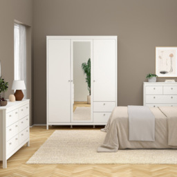 Florence Madrid 3 Door 2 Drawer White Wardrobe with Mirror Door - Size: 3 Door, 2 Drawer - Wilko - thumbnail 6