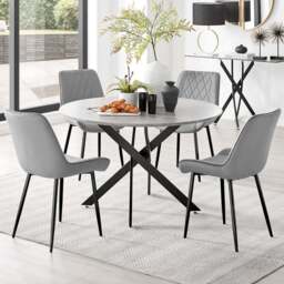 Furniturebox Arona Cesano 4 Seater Round Dining Set Grey Black and Grey - Wilko - thumbnail 1
